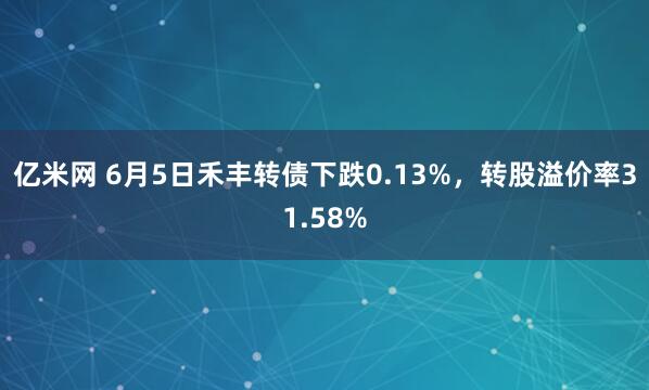 亿米网 6月5日禾丰转债下跌0.13%，转股溢价率31.58%