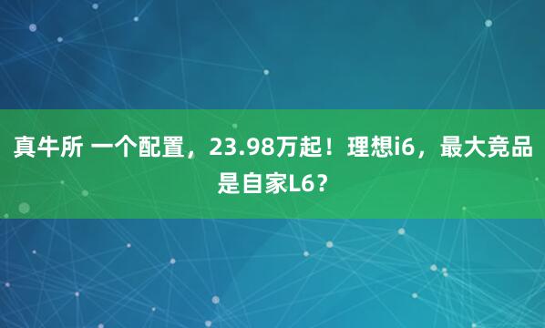 真牛所 一个配置，23.98万起！理想i6，最大竞品是自家L6？